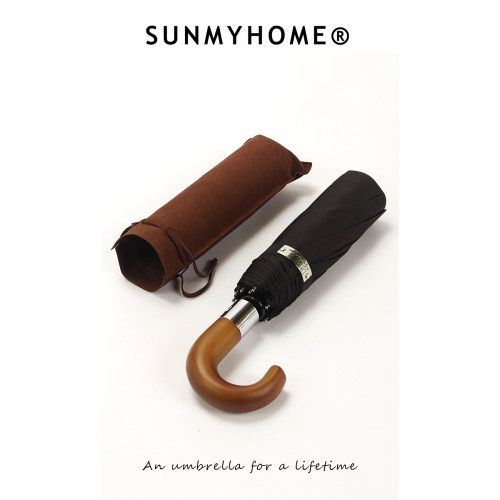 SUNMYHOME弯柄原木折叠全自动伞