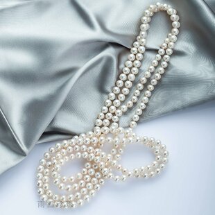 百搭气质优雅女 多戴经典 天然淡水珍珠近圆强光长款 项链毛衣链一款