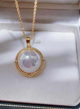 注金樱花粉炫彩仿马贝圆形吊坠