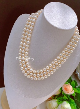 母贝仿珍珠三层锁骨项链