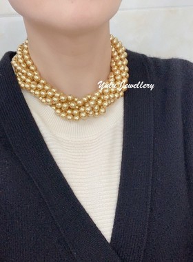 母贝珍珠茶金色多层叠戴项链