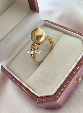 母贝珍珠茶金色纯银镀金复古戒指