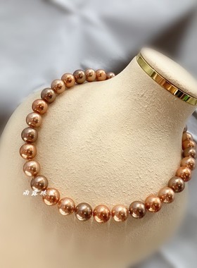母贝仿金珠金棕色混色锁骨项链