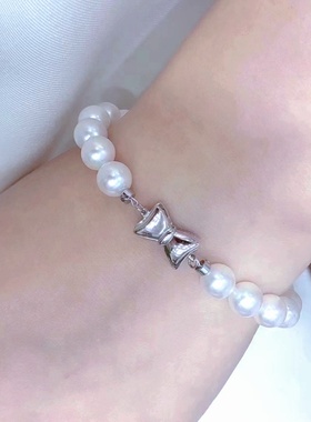 母贝珍珠仿AKOYA7-8mm正圆强光蝴蝶结手链日韩百搭精致气质送女友