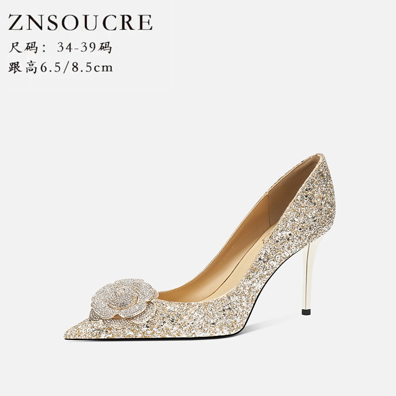 羊皮2026山茶花水钻法式婚鞋