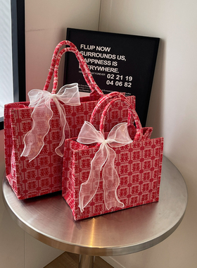 新娘结婚红色包包女2026新款大容量托特包婚礼喜字帆布单肩手提包