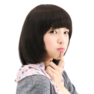 青年女生真人发丝女款假发短发自然逼真齐刘海时尚女式真发假发套