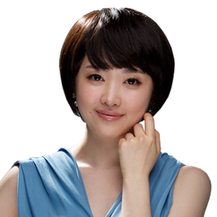 真发丝女款假发短发自然逼真齐刘海青年女式真发假发套中老年均可