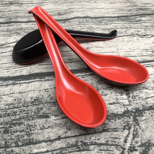 黑红勾勺加厚防摔密胺双色塑料商用餐饮勺仿瓷喝汤勺拉面馄饨羹匙