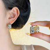 蜂窝设计欧美气质金银双色c圈耳环镶嵌锆石轻奢小众设计感耳饰女