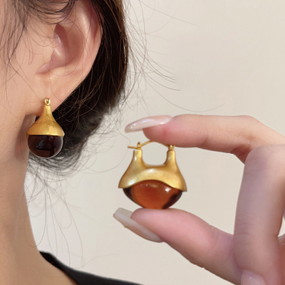 法式复古磨砂质感琉璃耳环