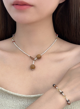 中式古风木质串珠项链手链夏日百搭手串高级感小众设计文艺清新