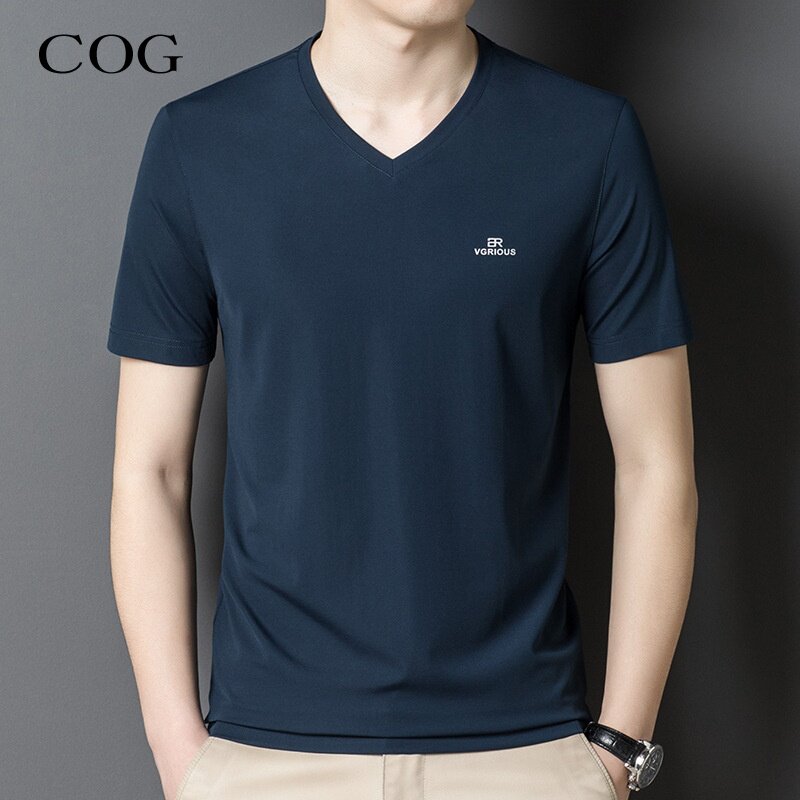 桑蚕丝短袖t恤男士2026年夏季新款v领速干半袖体恤纯色打底衫上衣