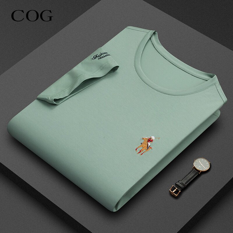 纯棉休闲短袖T恤男士2026夏季新款圆领中青年绣花翻领透气体恤衫