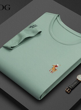 纯棉休闲短袖T恤男士2026夏季新款圆领中青年绣花翻领透气体恤衫