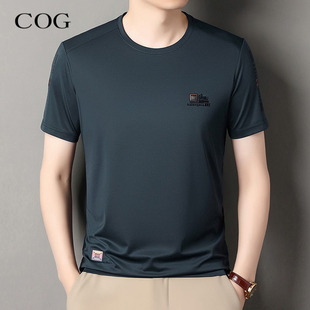 新款 桑蚕丝圆领短袖 t恤男士 夏季 商务休闲冰爽透气亲肤上衣体恤衫