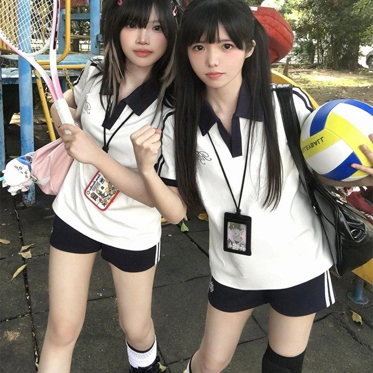 元气少女学院风休闲运动服套装女夏季JK刺绣短袖短裤体操服两件套