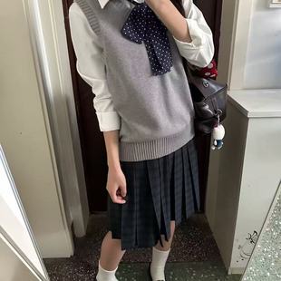学院风校供感日系针织背心海苔格裙秋冬学生上衣百褶裙JK制服套装