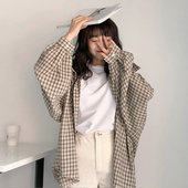 学生外套格子衬衣 宽松原宿风上衣长袖 韩版 防晒衣薄款 女装 衬衫 秋季
