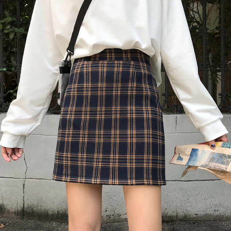 韩版格子半身裙女百搭高腰短款学生包臀A字短裙2019春季新款裙子|ruв категории Женская одежда, юбка - от Buy2taobao.com для оказания профессиональной услуги покупки агента Taobao