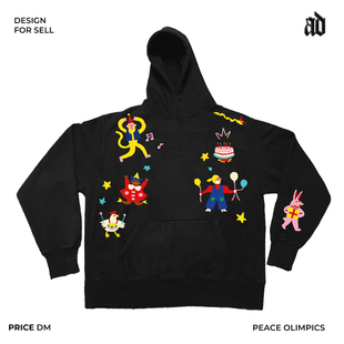 厚重感！美式重磅！小众设计师卡通涂鸦印花宽松百搭上衣连帽卫衣