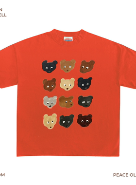 230G 轻薄正肩款 可爱小熊简约百搭香橙色短袖T恤宽松卡通ins风