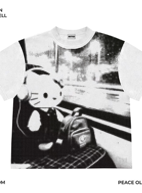 美式260G重磅！hello Kitty小众黑白街头辣妹个性Y2K短袖T恤宽松