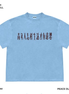 斑驳设计师工作室！小领口！文艺青年叠穿小众简约风文字短袖T恤