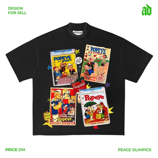 T恤 大力水手复古vintage小众动漫卡通短袖 330克美式 重磅直喷