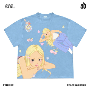 美式260G重磅!嘻哈高街彩色欧美ins风古着可爱休闲童趣短袖T恤