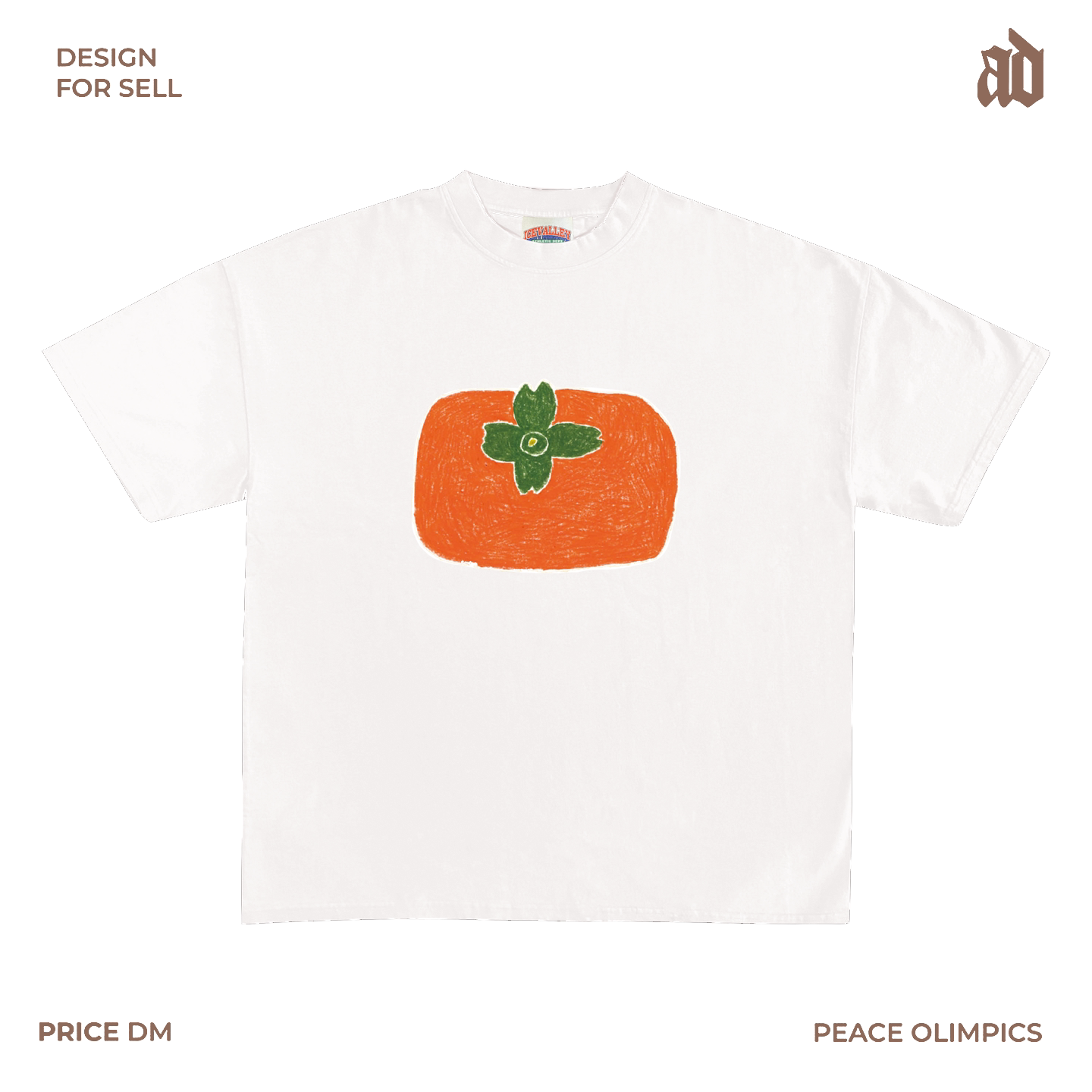 thumbnail for 230G Lightweight Shoulder Style Persimmon Illustration Crew Neck Short Sleeve T-Shirt Simple and Versatile Impressionist Versatile Fashion