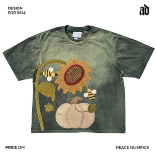 Mottled斑驳！ 原创艺术家贴布！向日葵小众嘻哈美式高街短袖T恤