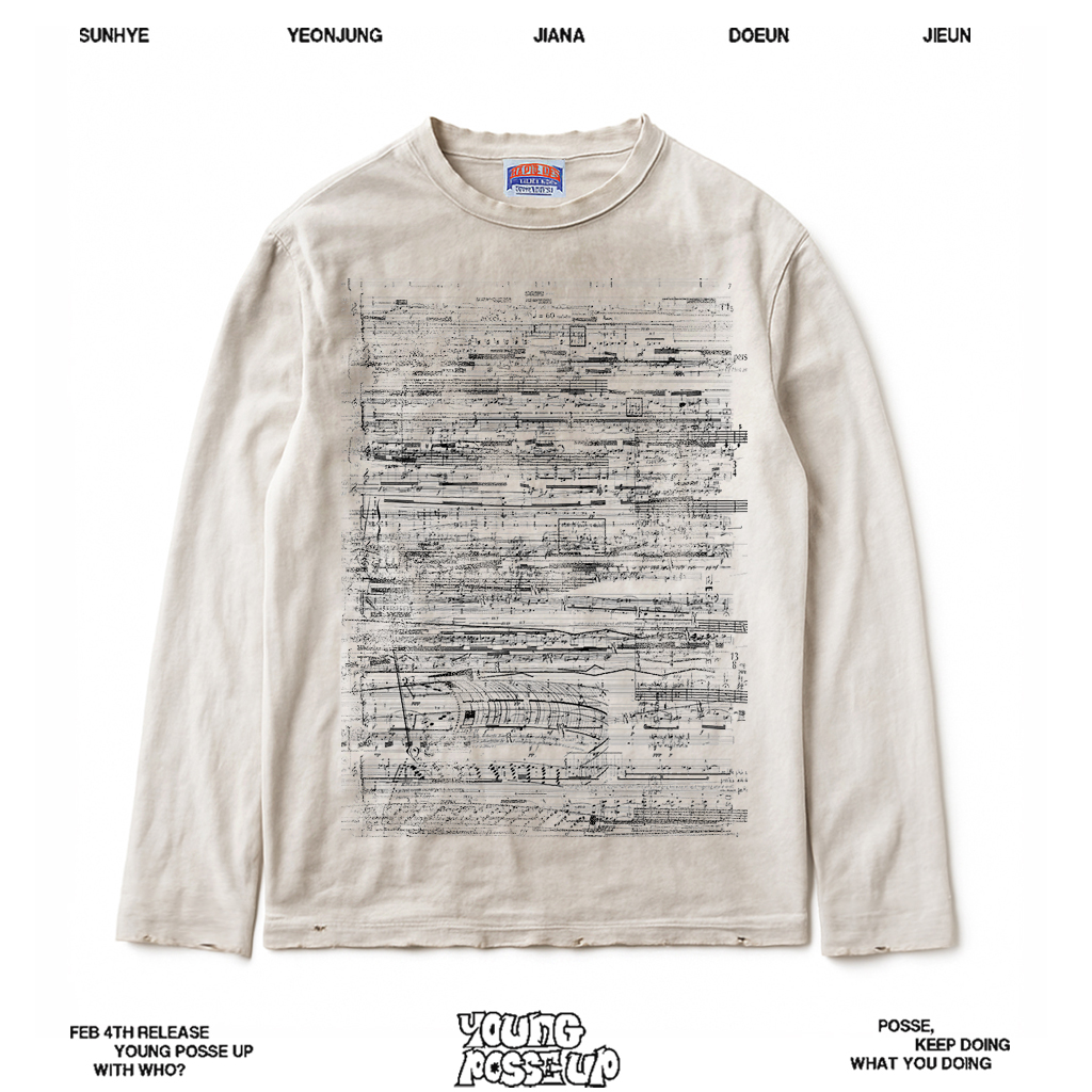 亚文化版型！线条乐谱视觉系水洗做旧脏染长袖T恤宽松打底衫复古