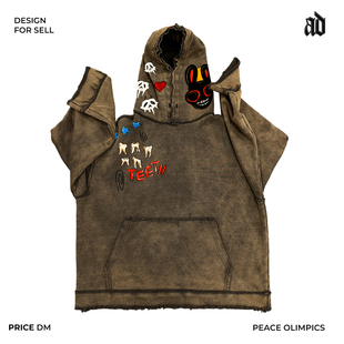 厚重感！ 复古做旧vintage卡通摇滚 欧美街头美式重磅连帽卫衣