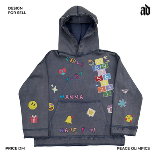 厚重感！美式重磅！不规则字母彩色数字贴纸可爱学院风连帽卫衣