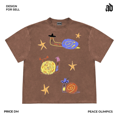 美式260G重磅！小众艺术家设计感动物简笔画可爱短袖T恤宽松休闲