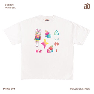 素个性 230G轻薄正肩款 甜酷兔耳印花短袖 少女霓虹符号元 潮流休闲款