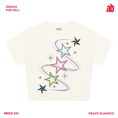 220G 正肩修身女款！旋转星星彩色美式rapper穿搭别致短袖T恤