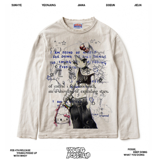 亚文化版型！亚文化少女风Hello Kitty 首级与做旧风印花 T 恤