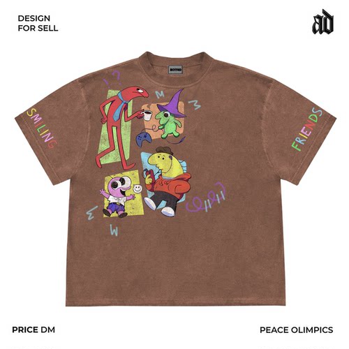 美式260G重磅！Smiling Friends全员群像做旧短袖情侣款动漫T恤