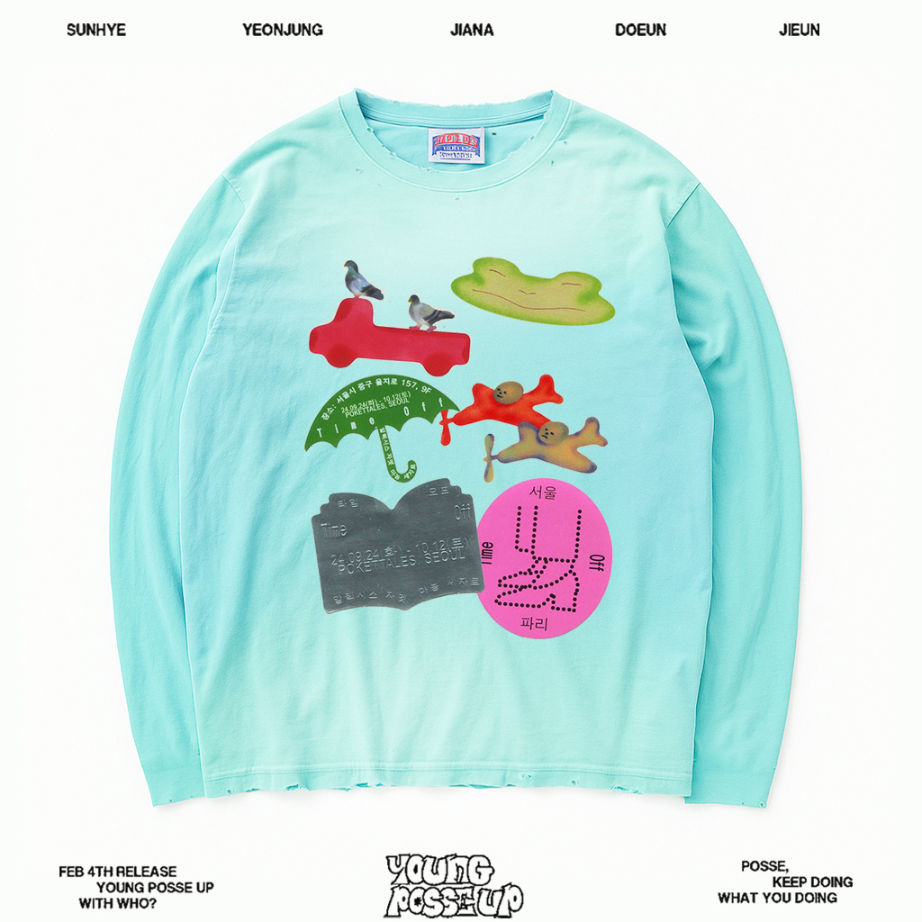 亚文化版型！可爱插画创意设计印象派圆领上衣多巴胺搭配长袖T恤