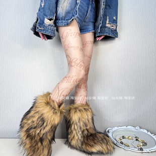 Y2K亚文化甜酷辣妹字母印花假纹身丝袜春秋美肤遮瑕超薄连裤袜女