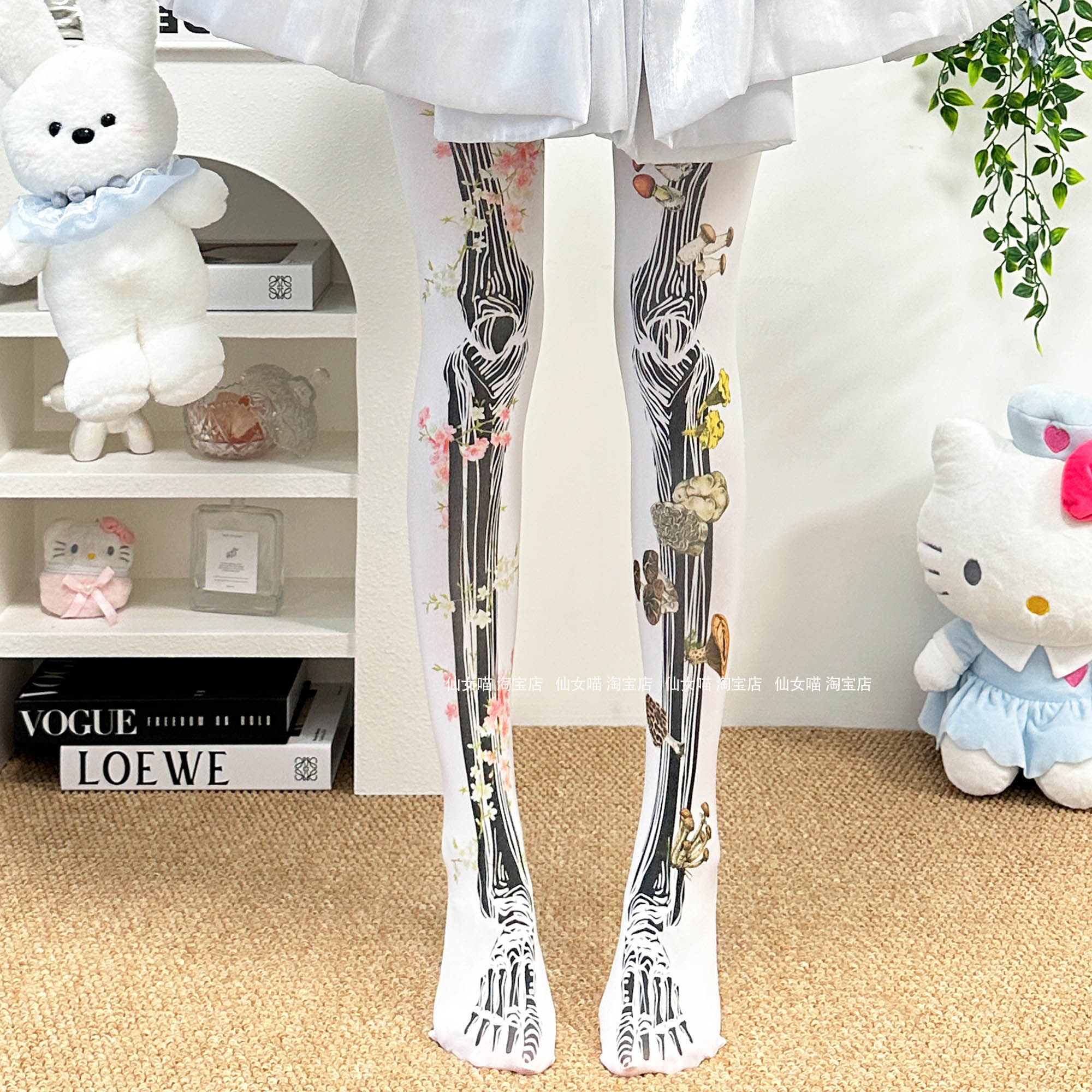 仙女喵原创『骨与花之歌』Lolita暗黑哥特系骨头印花丝袜连裤袜女