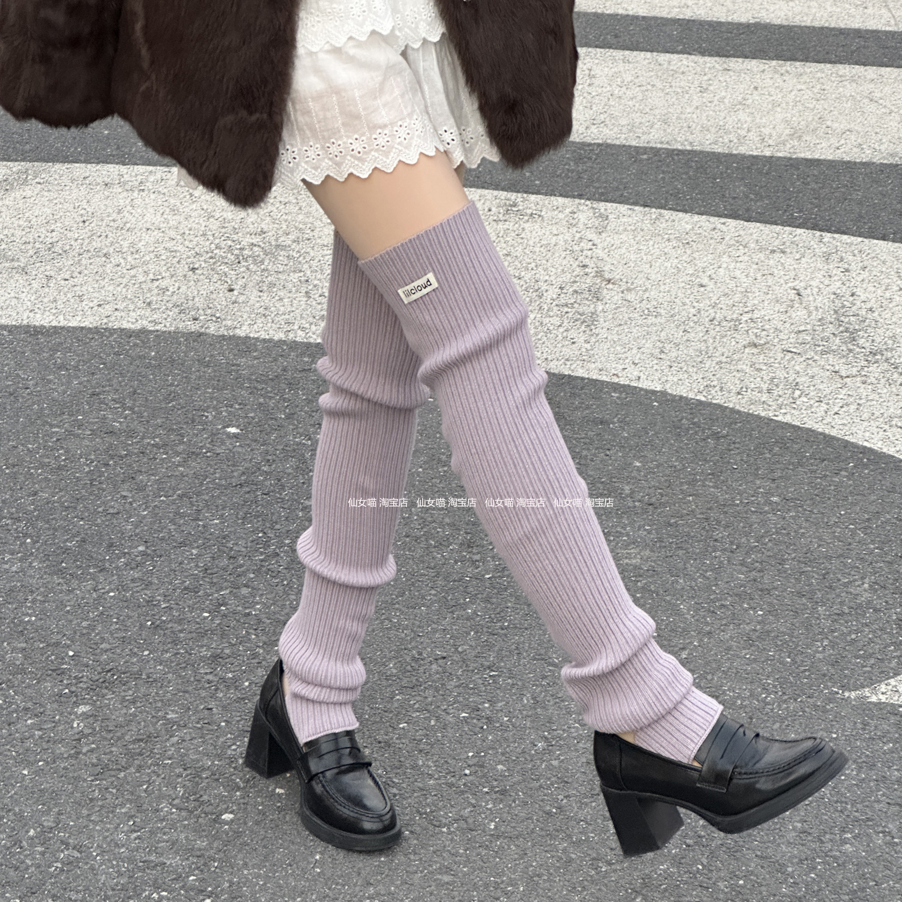 韩系秋冬保暖加厚加长过膝高级紫灰色堆堆踩脚袜套高克重护腿腿套,女士内衣/男士内衣/家居服,长筒袜,淘宝优惠券,粉丝福利购,淘宝优惠卷