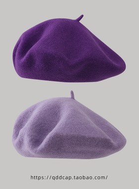 紫色羊毛贝雷帽女潮ins韩系百搭帽子春秋冬季网红爆款2025年新款