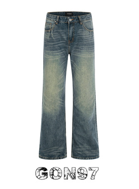 GON97 美式复古水洗做旧直筒牛仔裤男女潮牌宽松百搭垂感微喇长裤