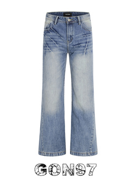 GON97 美式高街cleanfit水洗微喇牛仔裤男女潮牌复古直筒显瘦长裤