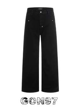 GON97美式痞帅直筒黑色牛仔裤男女宽松百搭阔腿裤ins潮牌休闲长裤