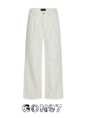 GON97 美式复古高级感白色牛仔裤男女潮牌痞帅裤子情侣款百搭长裤