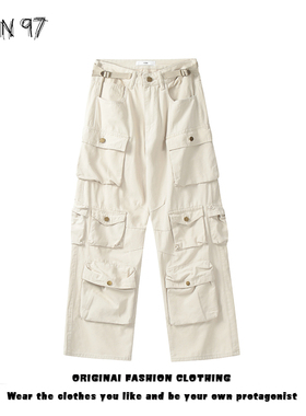 GON 97美式复古街头多口袋工装裤男女宽松休闲长裤设计感直筒裤子
